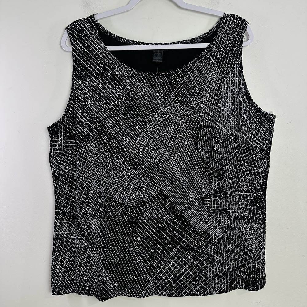 T & Company Womens Tankā Top Plus Size 1X Silver Metallic Black Sleeveless Party